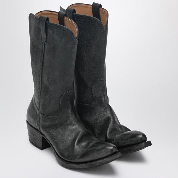 Prada Black Texan Boots In Leather Men - Picture 1 of 2